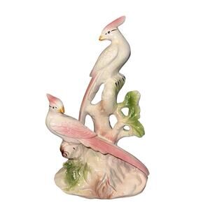 VINTAGE 14' large Ceramic Cockatiels Figurine Romantic Feminine Birds pink pearl